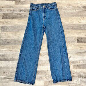 & Denim medium wash wide leg jeans size 28 high rise